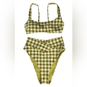 Aerie Green White Gingham Bikini Set NWT Size S/M